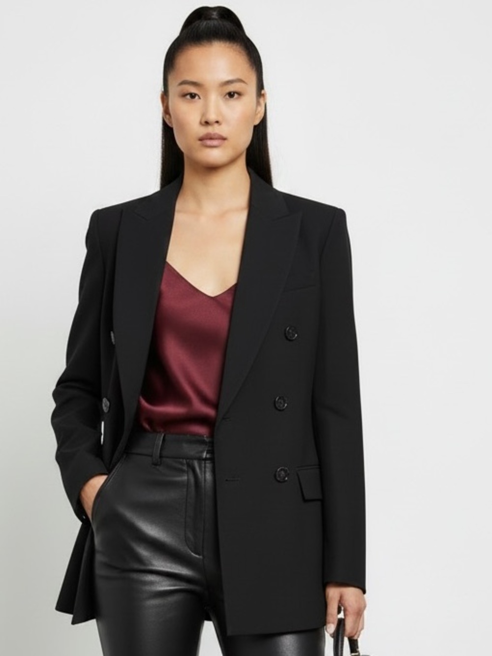 Weekend Max Mara Black Double Breasted Blazer Wool Blend Sz 10